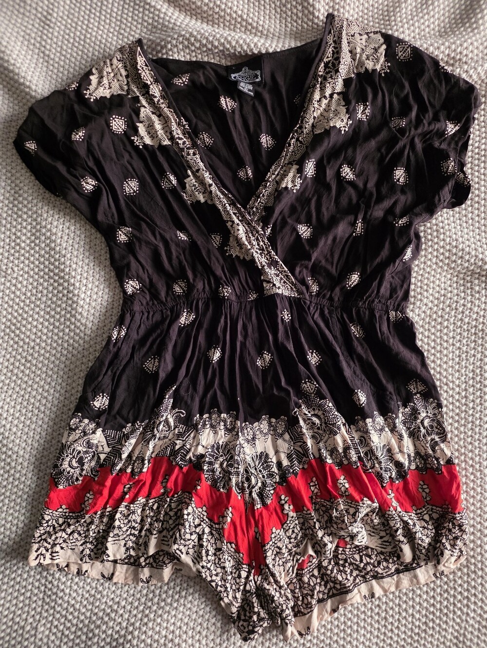 Angie Black Cream and Red Printed Romper